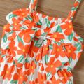 Baby Girl All Over Floral Print Spaghetti Strap Bowknot Romper Orange red image 4