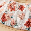 2pcs Kid Girl Floral Print Off Shoulder Ruffled Short-sleeve Tee and Button Design Belted Brown Skirt Set Brown