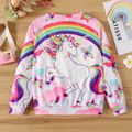 Kid Girl Unicorn Rainbow Butterfly Print Pullover Sweatshirt Pink image 2