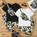2pcs Kid Boy Camouflage Bag Print Short-sleeve Tee and Shorts Set Black image 2