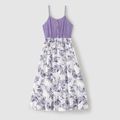 Family Matching Allover Floral Print Spliced Purple Cami Dresses and Short-sleeve T-shirts Sets Purple