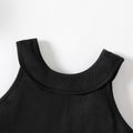 2pcs Kid Girl Cold Shoulder Long-sleeve Black Tee and Pocket Design Paperbag Pants Set Black