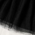 Baby Girl Black Tweed Faux-two Short-sleeve Ribbed Splice Mesh Dress Black