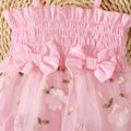 Baby Girl Pink Floral Applique Embroidered Mesh Spliced Shirred Cami Romper Pink