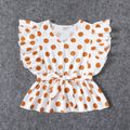 Mommy and Me Polka Dots V Neck Ruffle-sleeve Self-tie Tops White