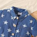 Baby Boy/Girl All Over Stars Print Blue Imitation Denim Short-sleeve Button Up Romper Tibetanblue