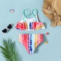 2pcs Toddler Girl Tie Dyed Ruffled Camisole and Briefs Swimsuit Set Colorful