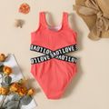 Toddler Girl Letter Print Cut Out Sleeveless Onepiece Swimsuit Red image 1