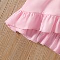 2pcs Kid Girl Ruffled High Low Long-sleeve Pink Tee and Floral Print Leggings Set Pink