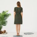 Maternity Hollow Out Short-sleeve Belted Dress Green