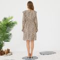 Maternity Geometry Pattern Ruffle Trim Long-sleeve Dress Khaki