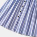 Family Matching Blue Striped V Neck Drop Shoulder Button Up Belted Dresses and Short-sleeve T-shirts Sets Blue image 4