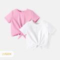 2-Pack Toddler Girl 100% Cotton Solid Color Tie Knot Short-sleeve Tee MultiColour