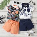 2pcs Baby Boy All Over Plants Print Short-sleeve Polo Shirts and Solid Shorts Sets Multi-color