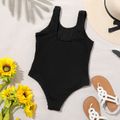 Kid Girl Solid Color Textured Onepiece Swimsuit Black