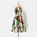 Family Matching Allover Geo Print Halter Neck Belted Dresses and Colorblock Short-sleeve T-shirts Sets Multi-color image 2