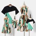 Family Matching Allover Geo Print Halter Neck Belted Dresses and Colorblock Short-sleeve T-shirts Sets Multi-color image 1