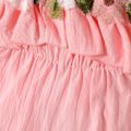 100% Cotton Baby Girl Floral Embroidered Flounce Cami Jumpsuit Pink image 4