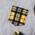 2pcs Kid Plaid Pocket Design Colorblock Sleeveless Hooded Tee and Elasticized Shorts Set Grey