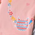 Sleepy Eyes Toddler Girl 2pcs 100% Cotton Kitty Bag Print Short-sleeve Pink T-shirt Top and Grey Shorts Set Pink