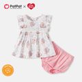 Care Bears 100% Cotton 2pcs Baby Girl Allover Print Flutter-sleeve Dress and Solid Shorts Set ColorBlock