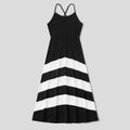 Family Matching Black & White Spliced Cami Dresses and Short-sleeve Polo Shirts Sets BlackandWhite image 2