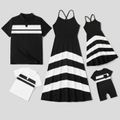 Family Matching Black & White Spliced Cami Dresses and Short-sleeve Polo Shirts Sets BlackandWhite image 1