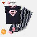 Superman 2-piece Kid Girl Classic Logo Tee and Stripe Pants Cotton Set DeepBlue image 1