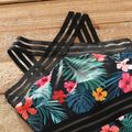 Family Matching Allover Tropical Plants Print Spliced Webbing One-Piece Swimsuit and Swim Trunks Shorts Black