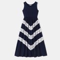 Lace Splice Solid Round Neck Tank Dresses for Mom and Me royalblue