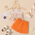 2pcs Baby Girl 100% Cotton Shorts and Allover Floral Print Ruffle Hem Cami Top Set Orange