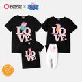 Peppa Pig Family Matching 95% Cotton Short-sleeve Letter Print Black T-shirts Black