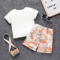 2pcs Toddler Boy Casual Letter Print Tee and Camouflage Print Shorts Set White