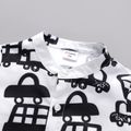 2pcs Toddler Boy Vehicle Car Print Button Design Short-sleeve Shirt and Black Shorts Set BlackandWhite