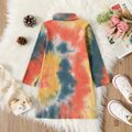 Toddler Girl Tie Dyed Mock Neck Long-sleeve Cotton Dress Colorful