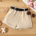 Kid Girl Casual Belted Ant Satin Fabric Elasticized Shorts Beige