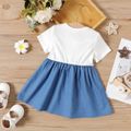 Baby Girl 3D Applique Decor Bow Front Solid Spliced Short-sleeve Dress lightbluewhite