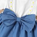 Baby Girl 3D Applique Decor Bow Front Solid Spliced Short-sleeve Dress lightbluewhite