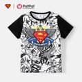 Superman Kid Boy Super Hero Allover Print Short-sleeve Tee Black