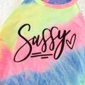 Letter Print Tie Dye Spliced Lace Raglan-sleeve T-shirts for Mom and Me Pink