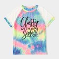 Letter Print Tie Dye Spliced Lace Raglan-sleeve T-shirts for Mom and Me Pink