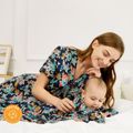 Mommy and Me 100% Cotton Allover Floral Print Short-sleeve Robe and Swaddle Set royalblue