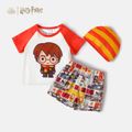 Harry Potter 3pcs Toddler Girl/Boy Figure Print Short Raglan Sleeve Tee, Elasticized Shorts and Stripe Cap Set Red image 1