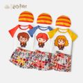 Harry Potter 3pcs Toddler Girl/Boy Figure Print Short Raglan Sleeve Tee, Elasticized Shorts and Stripe Cap Set Red image 2