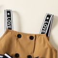 Toddler Girl Double Breasted Belted Letter Design Strap Dress Khaki image 4
