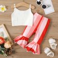 2pcs Baby Girl Knitted Floral Applique Camisole and Striped Flared Pants Set Pink