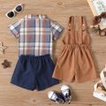 3-Pack Baby Boy Short-sleeve Plaid Shirt and Solid Shorts with Overalls Set MultiColour