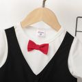 2pcs Toddler Boy Gentleman Suit, Faux-two Vest & Bow tie Design Tee and Black Shorts Set Black