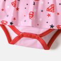 Superman Baby Girl Flutter-sleeve Bow Front Frill Trim Allover Print Romper Dress Pink image 5