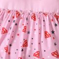 Superman Baby Girl Flutter-sleeve Bow Front Frill Trim Allover Print Romper Dress Pink